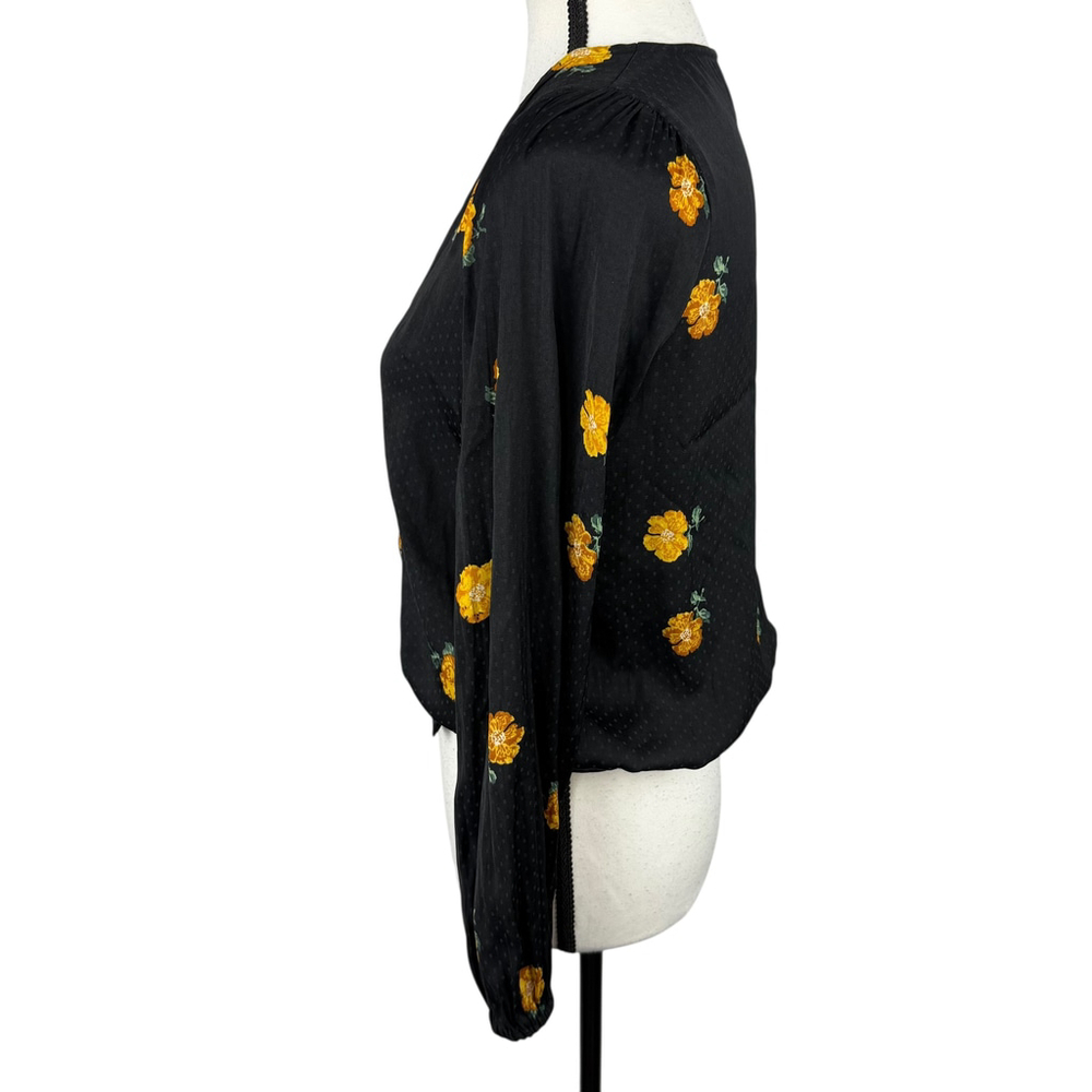 Madewell Black Floral Wrap Blouse Romantic Sheer Long Sleeve XS - Picture 4 of 11
